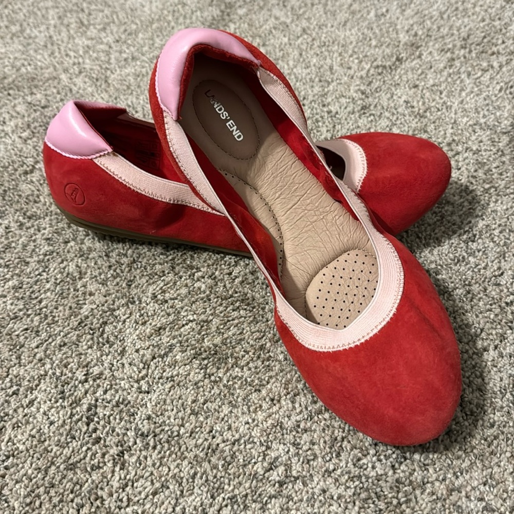 Red ballet flats with pink outline from Lands’ End
